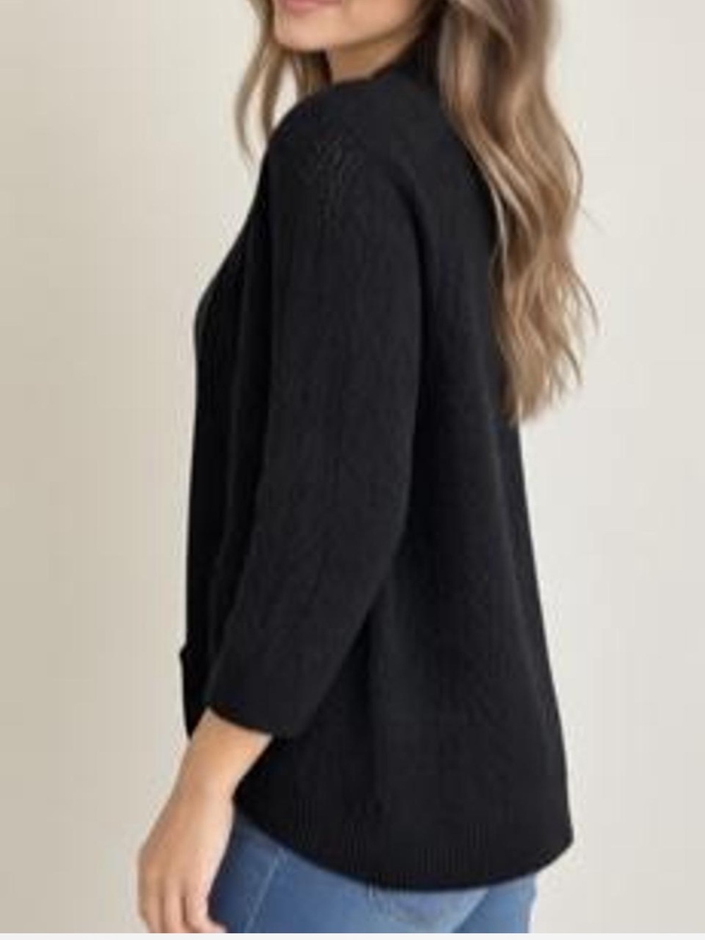 Classic black open-front cardigan by Croft & Barrow. Features a textured knit - Picture 3 of 6